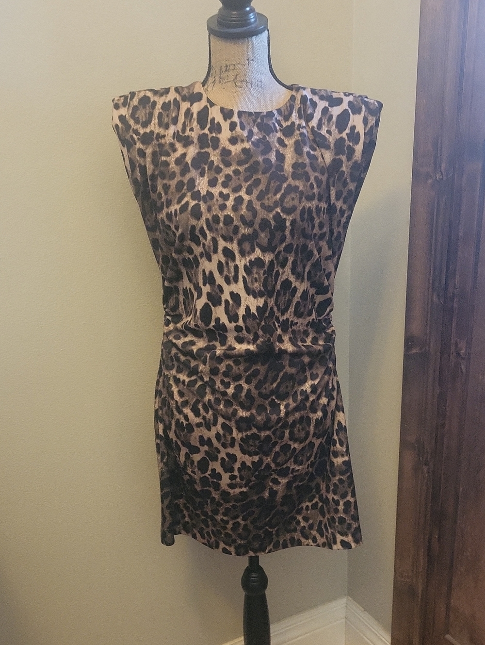 ANTONIO MELANI Leopard Print Cap-Sleeve Mini Dress in Brown and Black